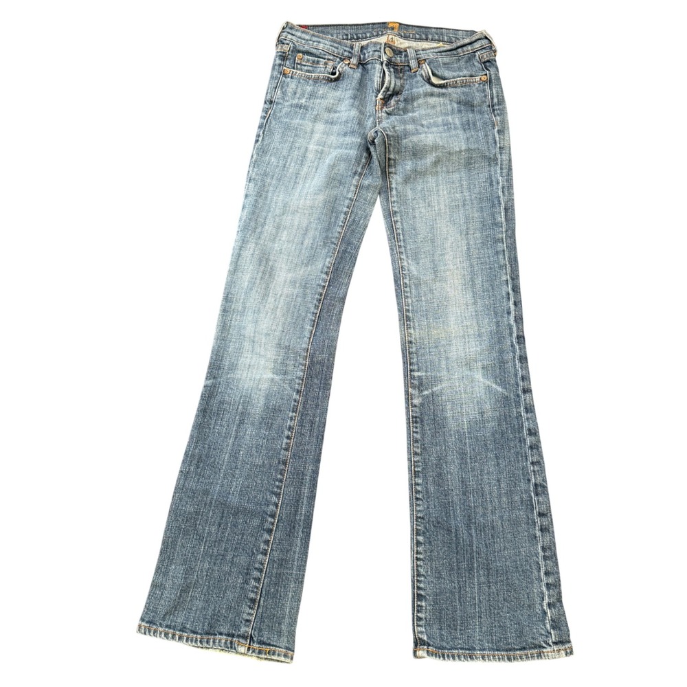 7 For All Mankind Bootcut Jeans Womens 26 Med Wash Stretch Denim USA Rhinestone